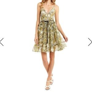 Nieman Marcus Secret Mission Silk Yellow Ditzy Floral Pleated Benazir Mini Dress